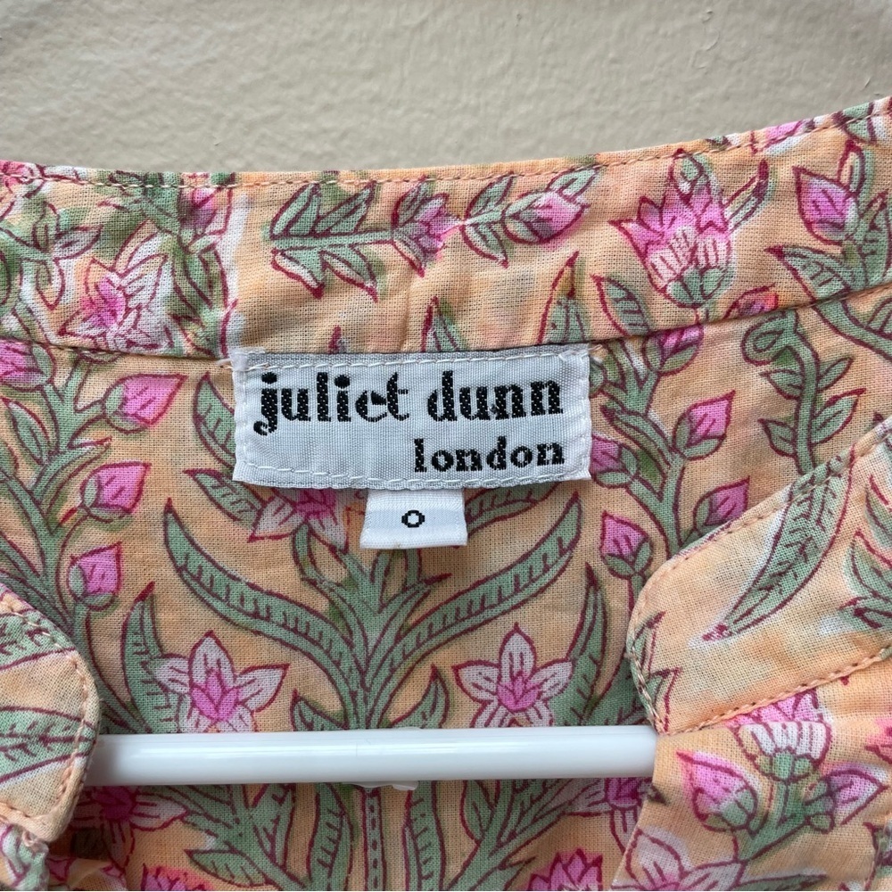 Juliet Dunn 100% Cotton Tiered Tunic Babydoll Minidress Peach Floral Size S - Picture 3 of 9